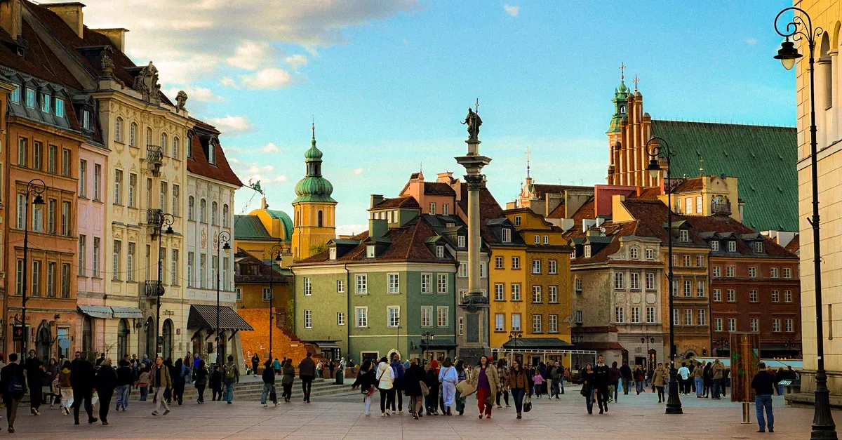 Colorful historic buildings in Warsaw Old Town